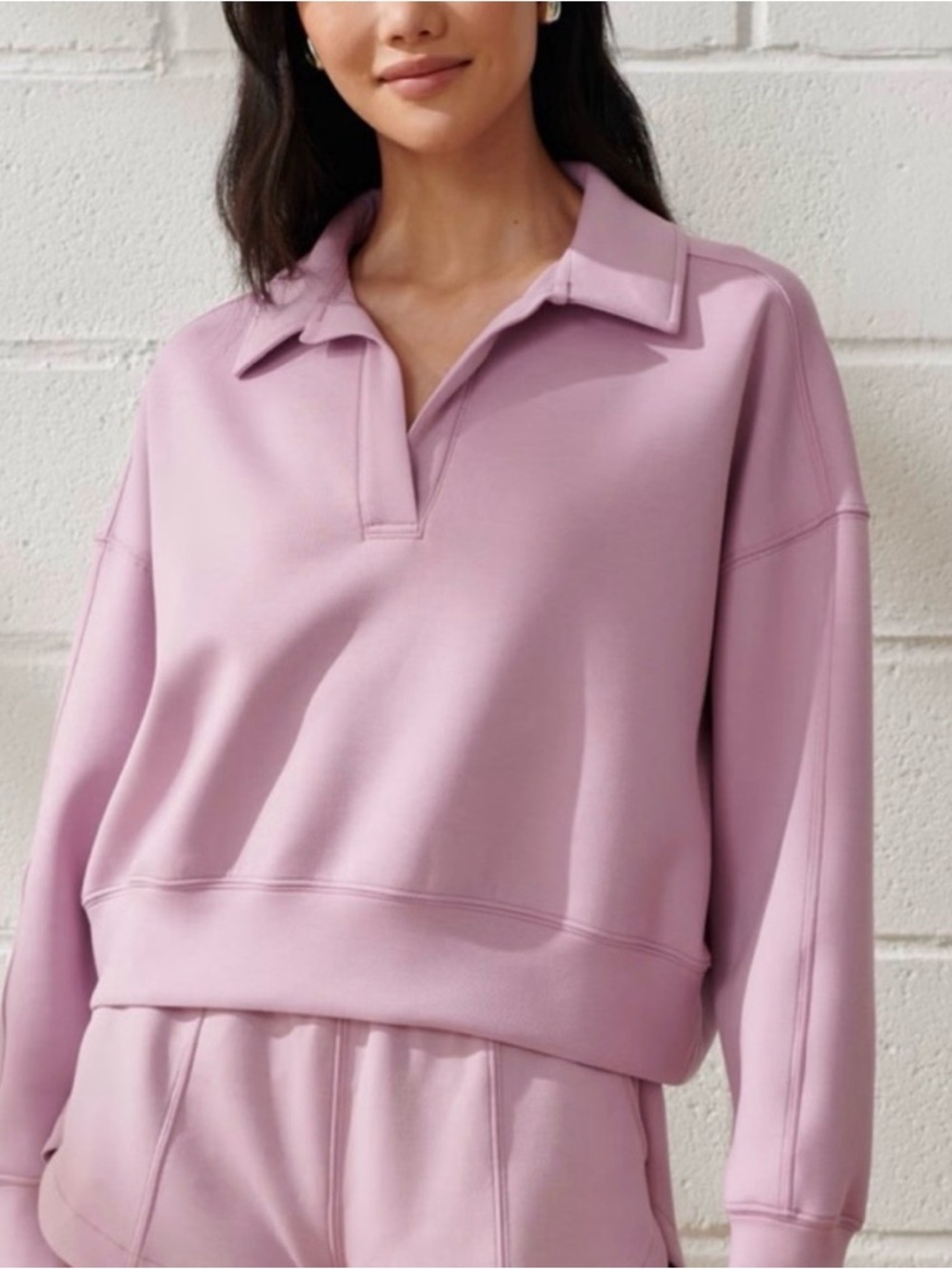 Abercrombie & Fitch YPB Polo Collar Cropped Sweatshirt Dusty Pink Small